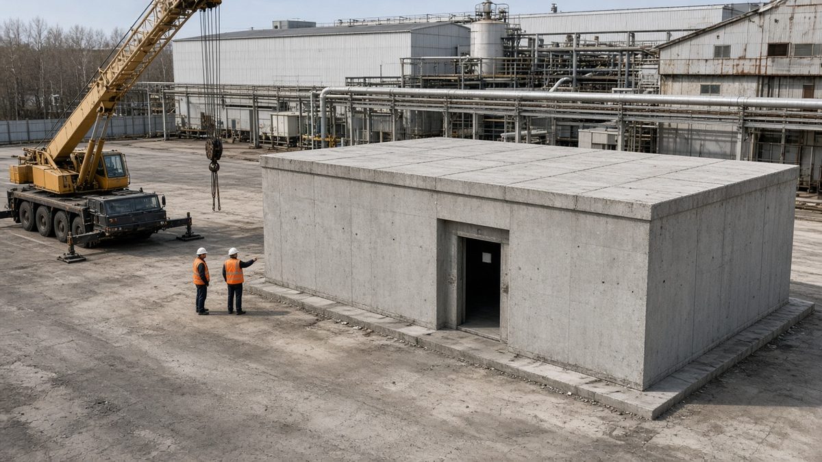 Бетонное укрытие от БПЛА цена: железобетонный модуль на площадке завода