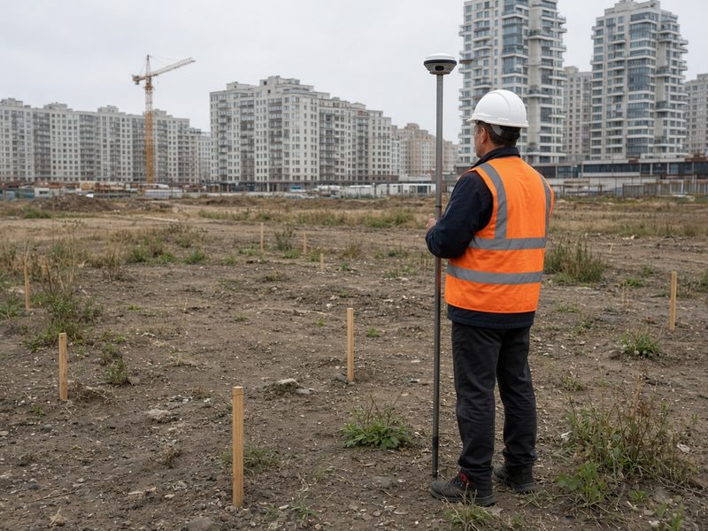Геодезист на участке будущего квартала