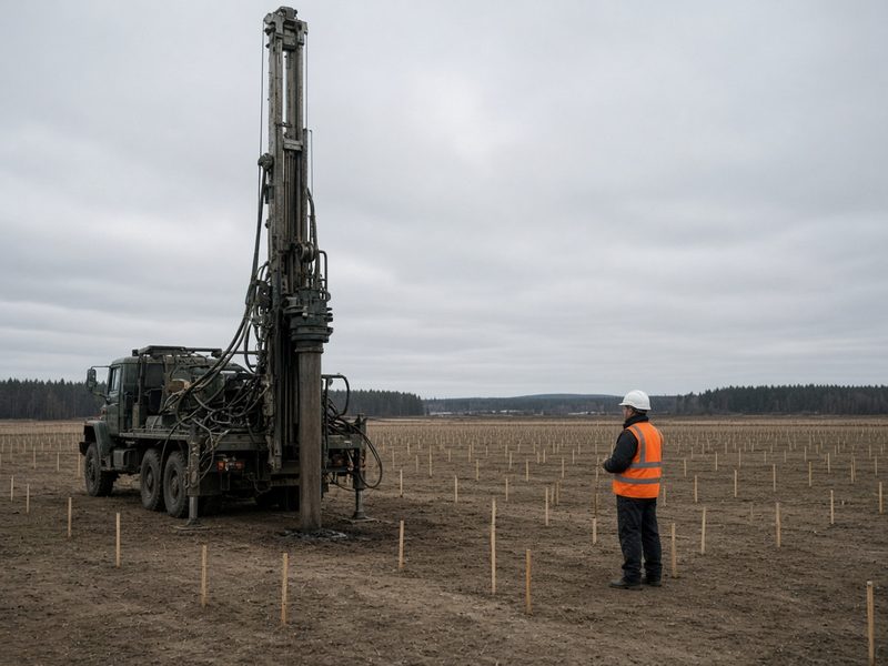 Буровая установка на ровной площадке под склад