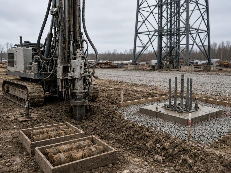 Буровая установка берёт грунт под будущую мачту